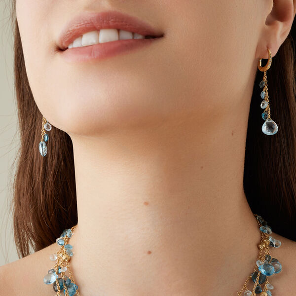 Paradise Yellow Gold and Blue Topaz and Diamond Drop Earrings